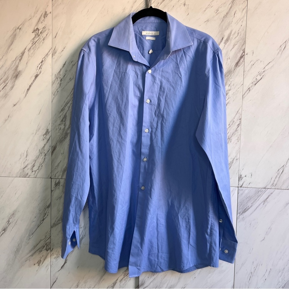 Perry Ellis Portfolio Blue Slim Fit Shirt SZ Neck 16